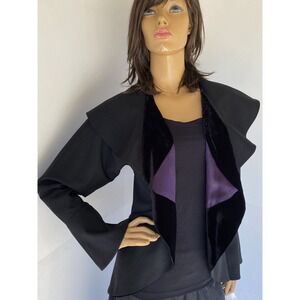 Fendi Italy Black Bell Cuff Open Front Jacket Blazer Wool with Velvet size 40 M